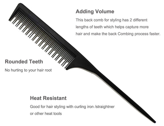 Professional Teasing Comb, Tail Comb for Root Teasing for Thin, Add Volume Fine and Normal Hair Types, Hair Comb for Women and Men, 8.75 Inches Black 5