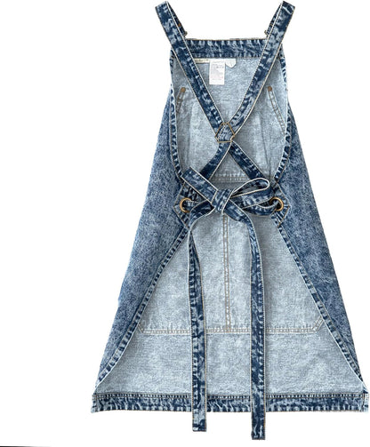 - Cotton Denim Apron with Pockets for Men - Jean Apron for Hairstylis Cross Straps & Adjustable L to XXL (Denim Blue)