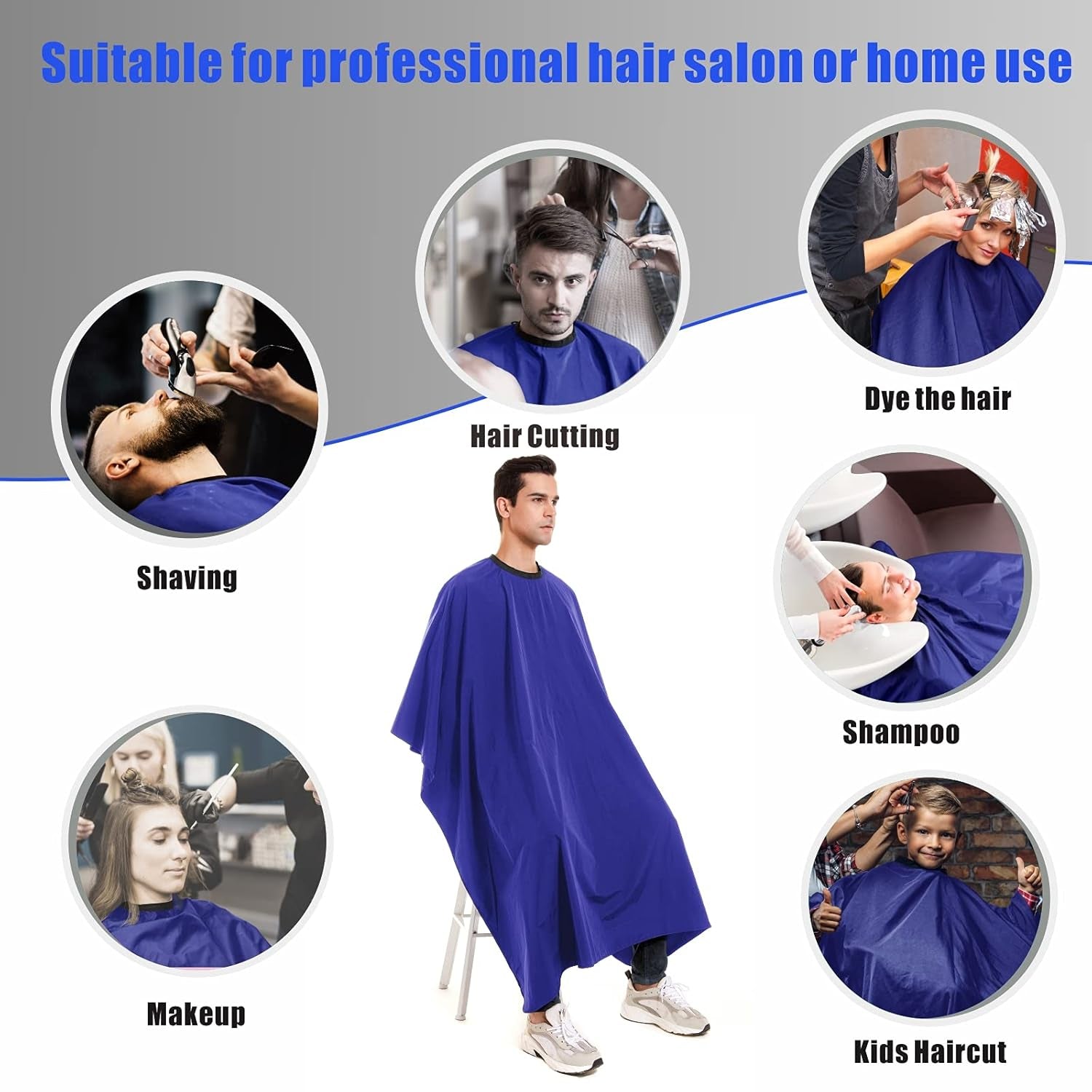 Barber Cape for Men-Waterproof Large Hair Cutting Cape-Professional Styling Adults Self Haircut Apron,Hair Salon Nylon Blue Capes, with Adjustable Snap Closure,Barber & Home Use & Gift Giving