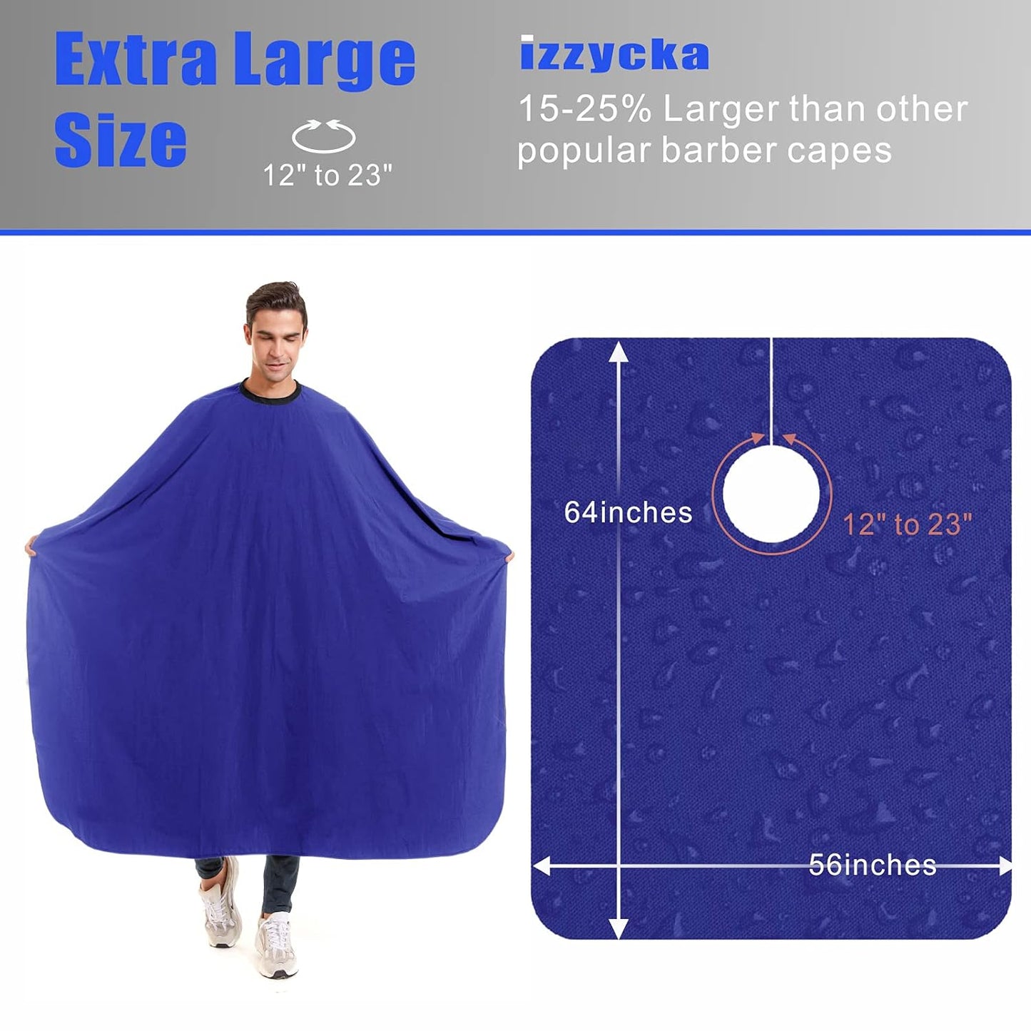 Barber Cape for Men-Waterproof Large Hair Cutting Cape-Professional Styling Adults Self Haircut Apron,Hair Salon Nylon Blue Capes, with Adjustable Snap Closure,Barber & Home Use & Gift Giving