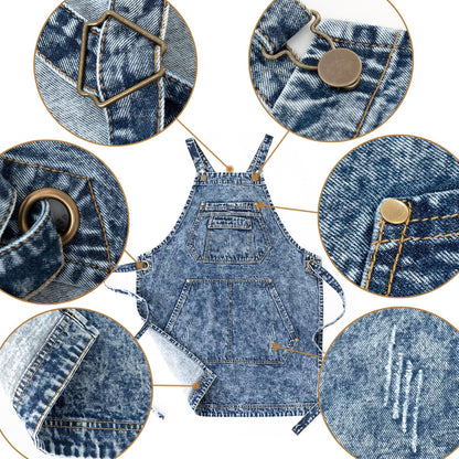 - Cotton Denim Apron with Pockets for Men - Jean Apron for Hairstylis Cross Straps & Adjustable L to XXL (Denim Blue)