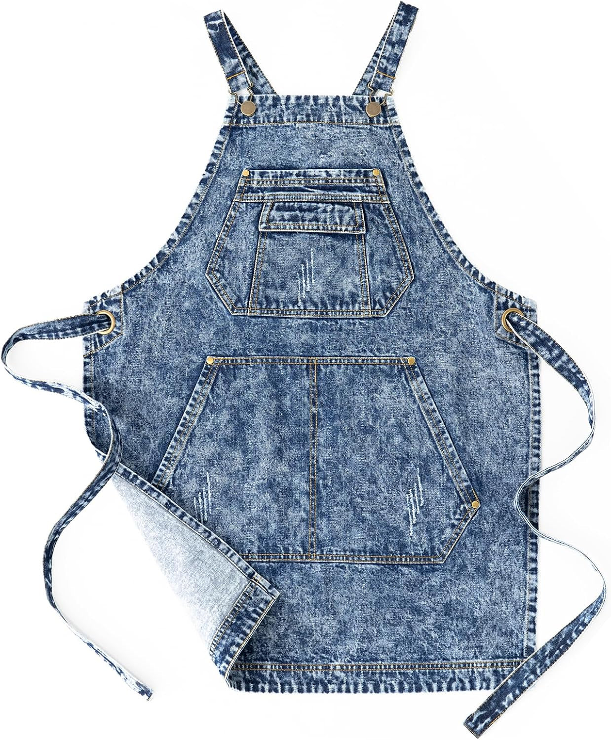 - Cotton Denim Apron with Pockets for Men - Jean Apron for Hairstylis Cross Straps & Adjustable L to XXL (Denim Blue)