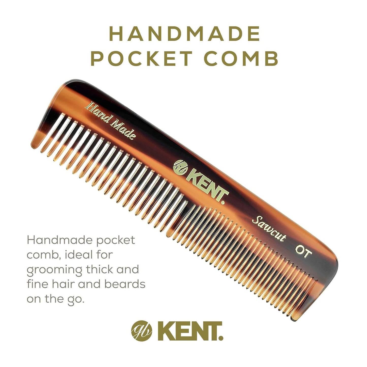 OT 4.4" Pocket Comb – Fine & Wide Tooth Handmade Comb for Hair, Beard, Mustache. Ideal for Travel. Saw Cut and Hand Polished.