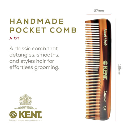 OT 4.4" Pocket Comb – Fine & Wide Tooth Handmade Comb for Hair, Beard, Mustache. Ideal for Travel. Saw Cut and Hand Polished.